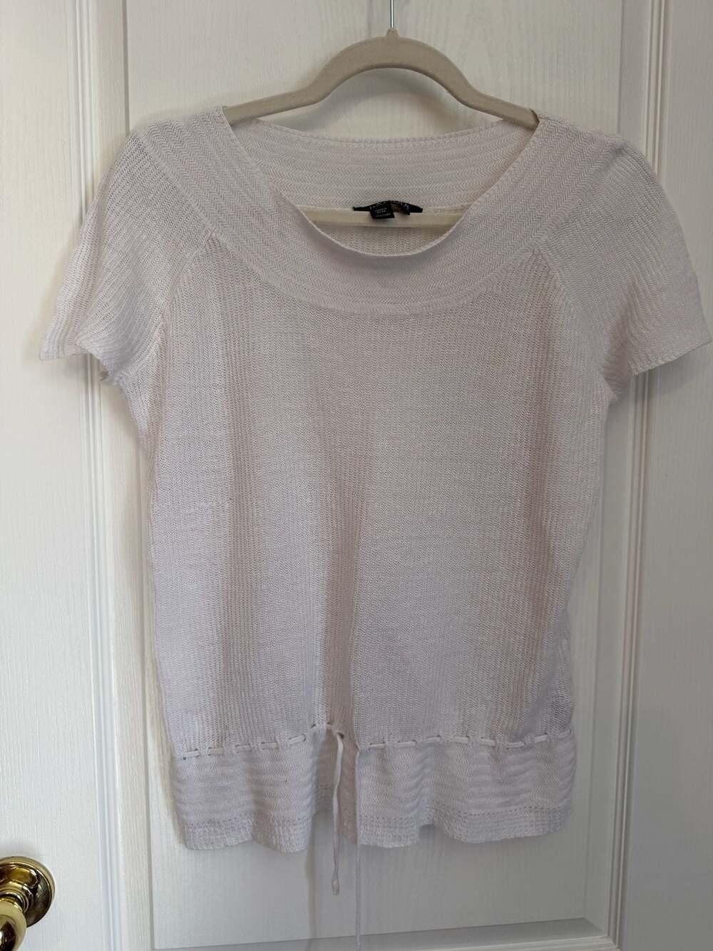 Lauren Ralph Lauren Sweater Size XL White Linen Knit Short Sleeve Top